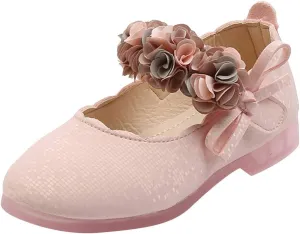 Girls Mary Jane Dress Shoes Flowers Strap Bows Flower Girl Wedding Low Heels Little Girls Low Heel Pump Shoes