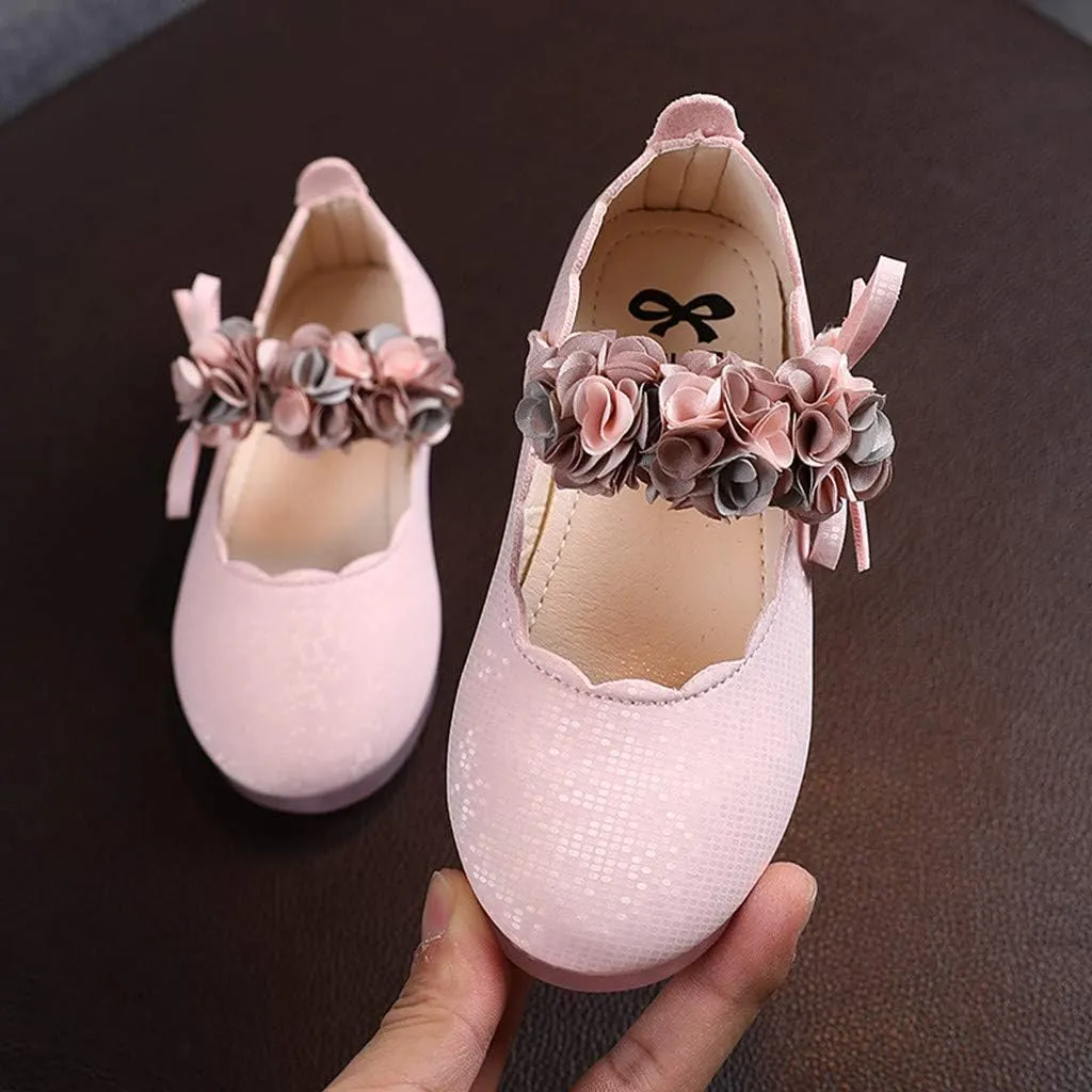 Girls Mary Jane Dress Shoes Flowers Strap Bows Flower Girl Wedding Low Heels Little Girls Low Heel Pump Shoes