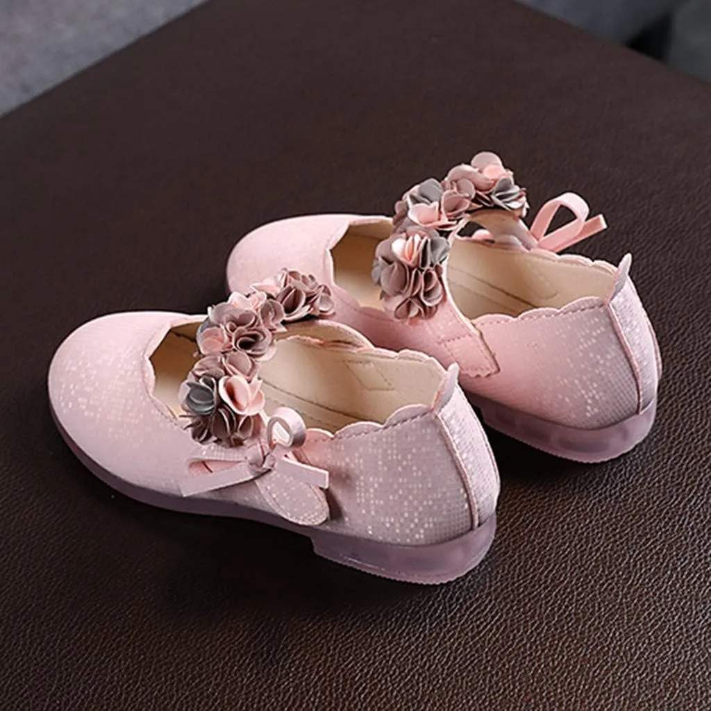 Girls Mary Jane Dress Shoes Flowers Strap Bows Flower Girl Wedding Low Heels Little Girls Low Heel Pump Shoes