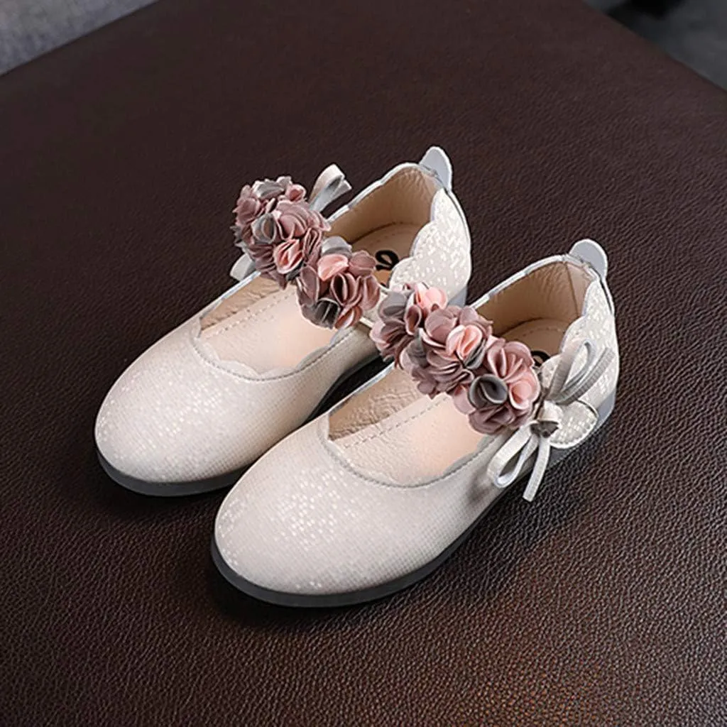 Girls Mary Jane Dress Shoes Flowers Strap Bows Flower Girl Wedding Low Heels Little Girls Pump Girl Mary Jane Shoes