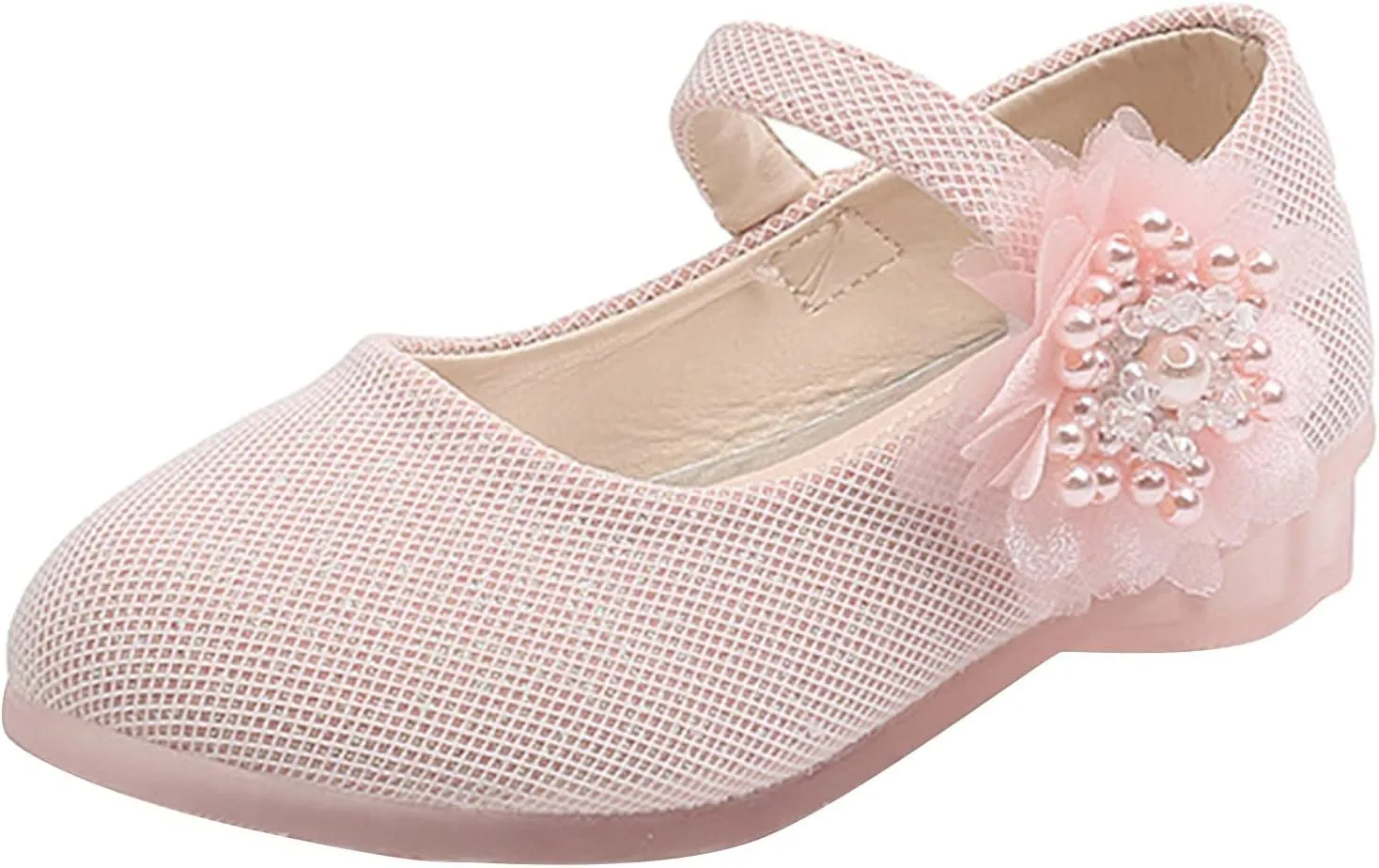 Girls Mary Jane Flat Pump Strap with Flower Ballet Flat Flower Girl Dress Shoes School Party Slip on Toddler Kid Shoes