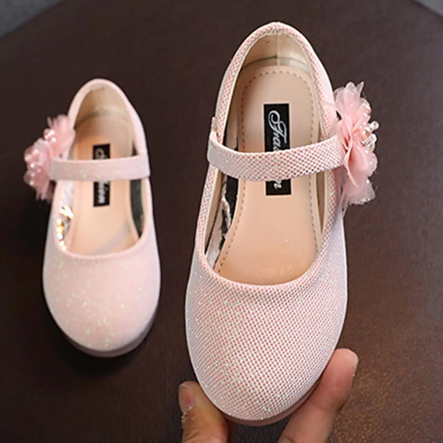 Girls Mary Jane Flat Pump Strap with Flower Ballet Flat Flower Girl Dress Shoes School Party Slip on Toddler Kid Shoes