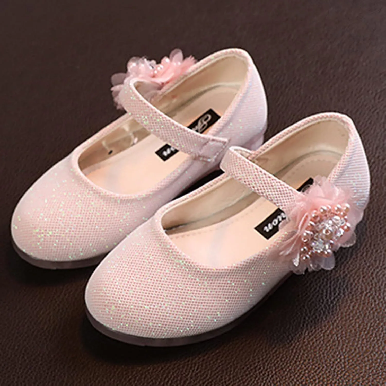 Girls Mary Jane Flat Pump Strap with Flower Ballet Flat Flower Girl Dress Shoes School Party Slip on Toddler Kid Shoes