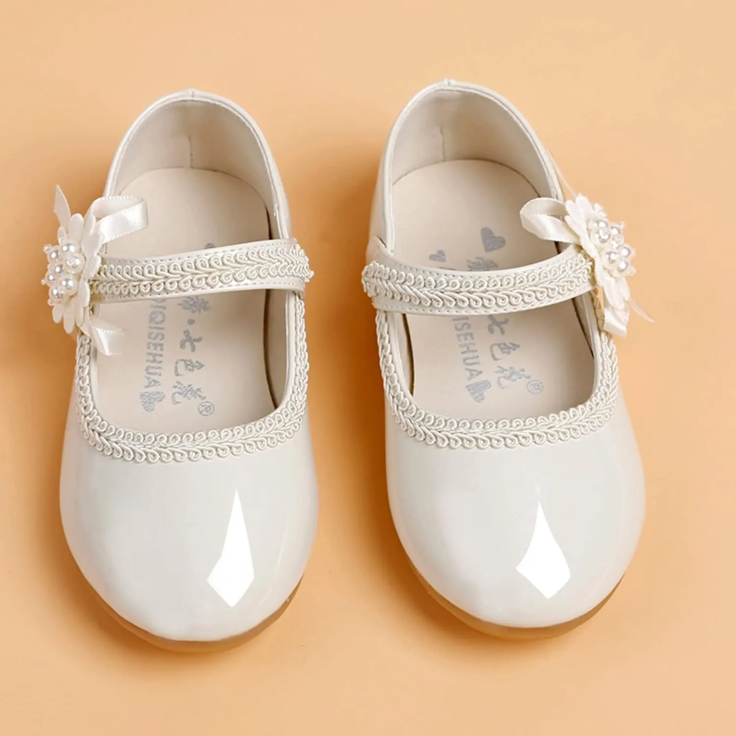 Girls Mary Jane with Pearls Toddler Girls Dress Shoes Low Heels Pumps for Flower Girl Wedding Party