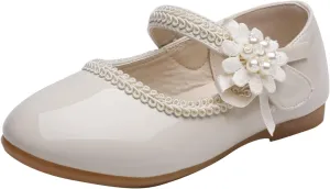 Girls Mary Jane with Pearls Toddler Girls Dress Shoes Low Heels Pumps for Flower Girl Wedding Party