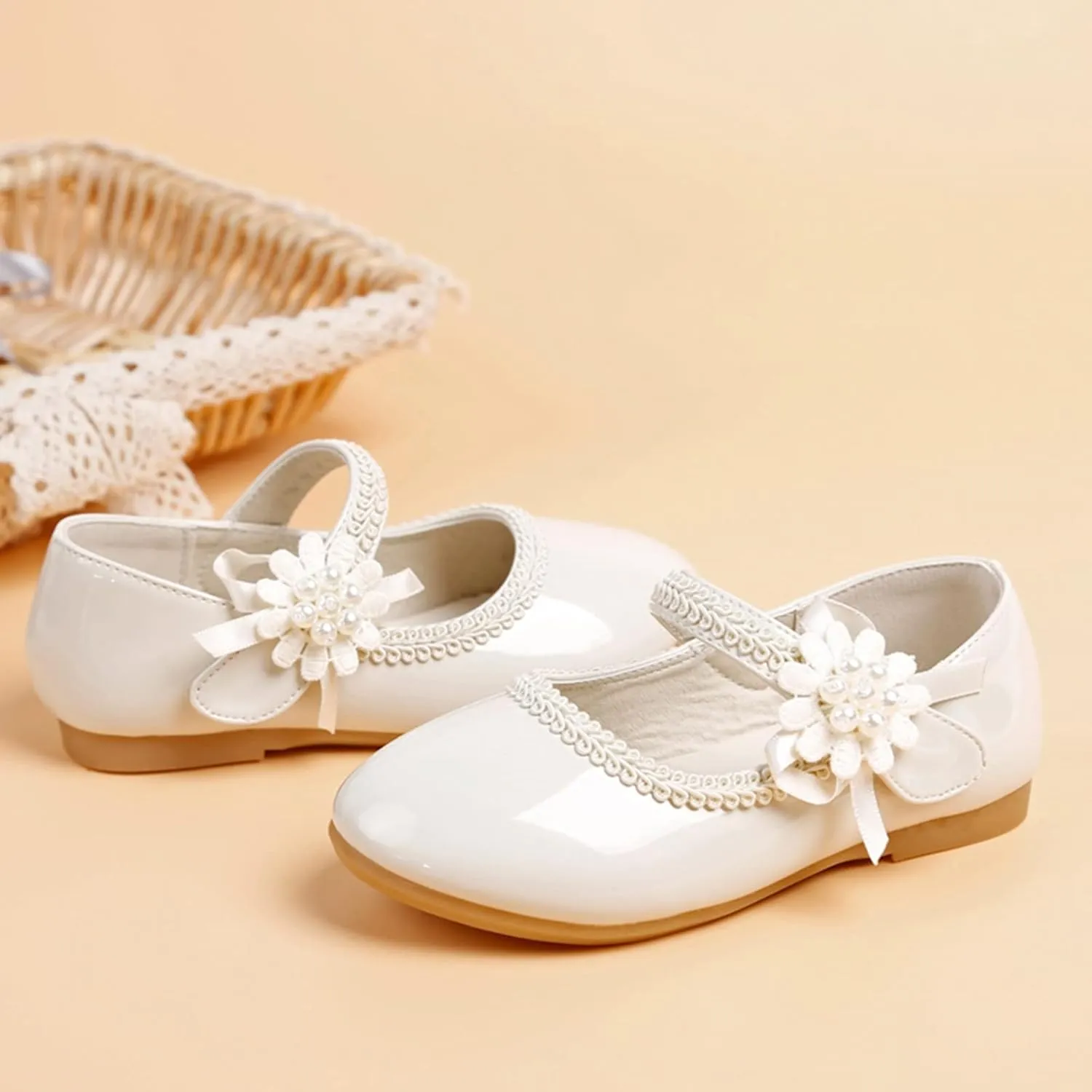 Girls Mary Jane with Pearls Toddler Girls Dress Shoes Low Heels Pumps for Flower Girl Wedding Party