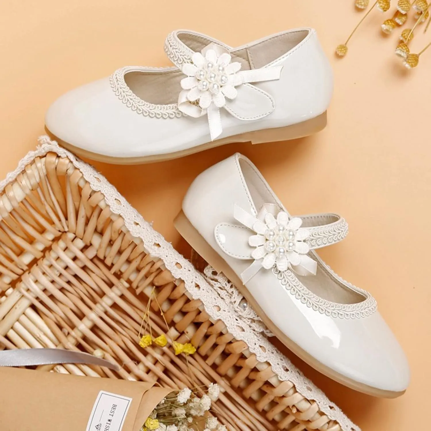Girls Mary Jane with Pearls Toddler Girls Dress Shoes Low Heels Pumps for Flower Girl Wedding Party