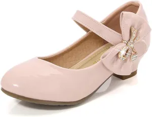 Girls PU Low Heel Dress Shoes Princess Mary Jane Flower Wedding Party Glitter Pump