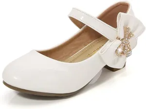 Girls PU Low Heel Dress Shoes Princess Mary Jane Flower Wedding Party Glitter Pump