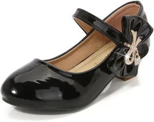 Girls PU Low Heel Dress Shoes Princess Mary Jane Flower Wedding Party Glitter Pump