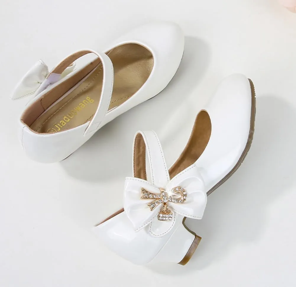 Girls PU Low Heel Dress Shoes Princess Mary Jane Flower Wedding Party Glitter Pump