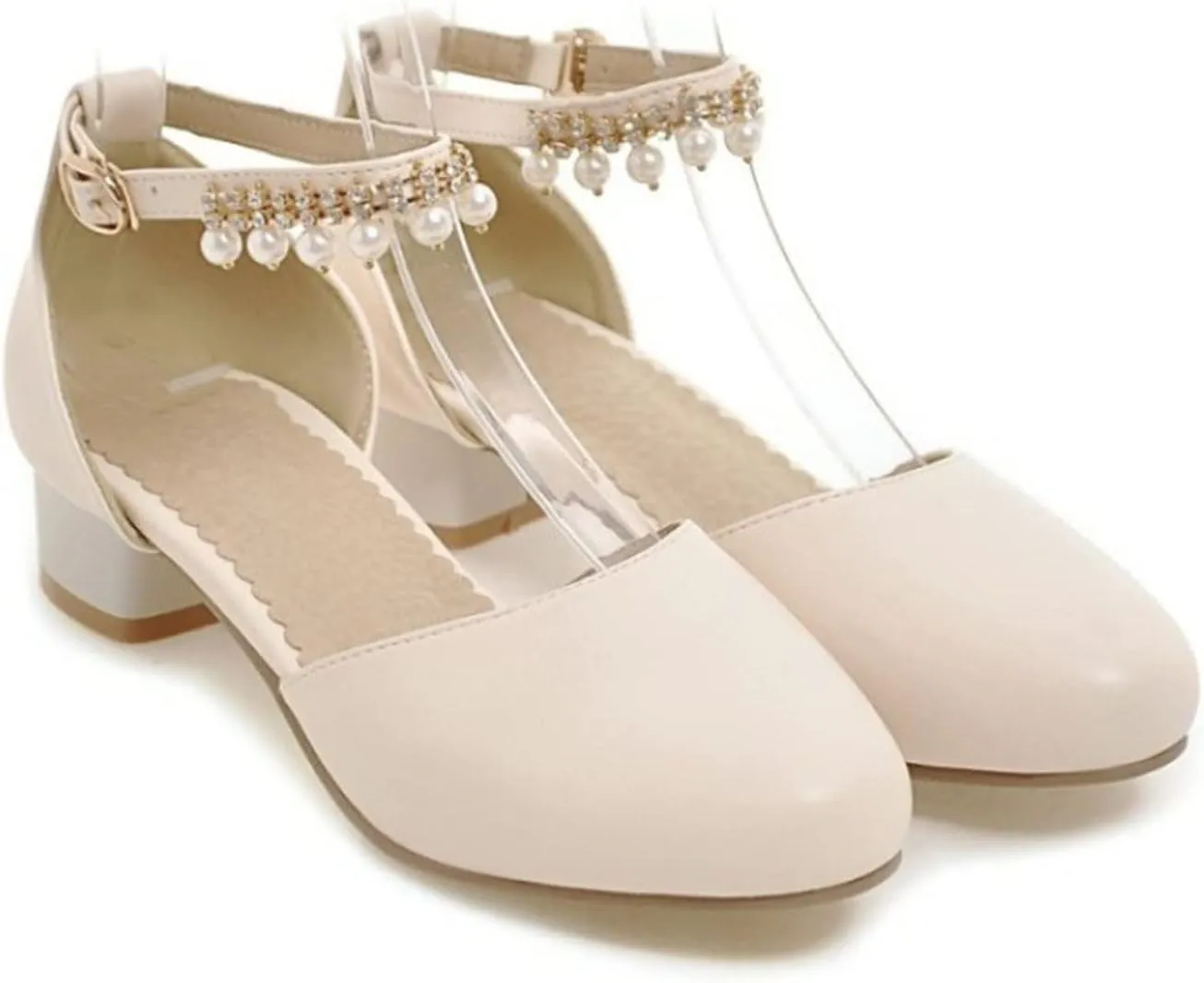 Girl's Pumps Mary Jane Dress Shoes Low Heel Dress Pearls Flower Girl Wedding Party Shoes Toddler Sandals