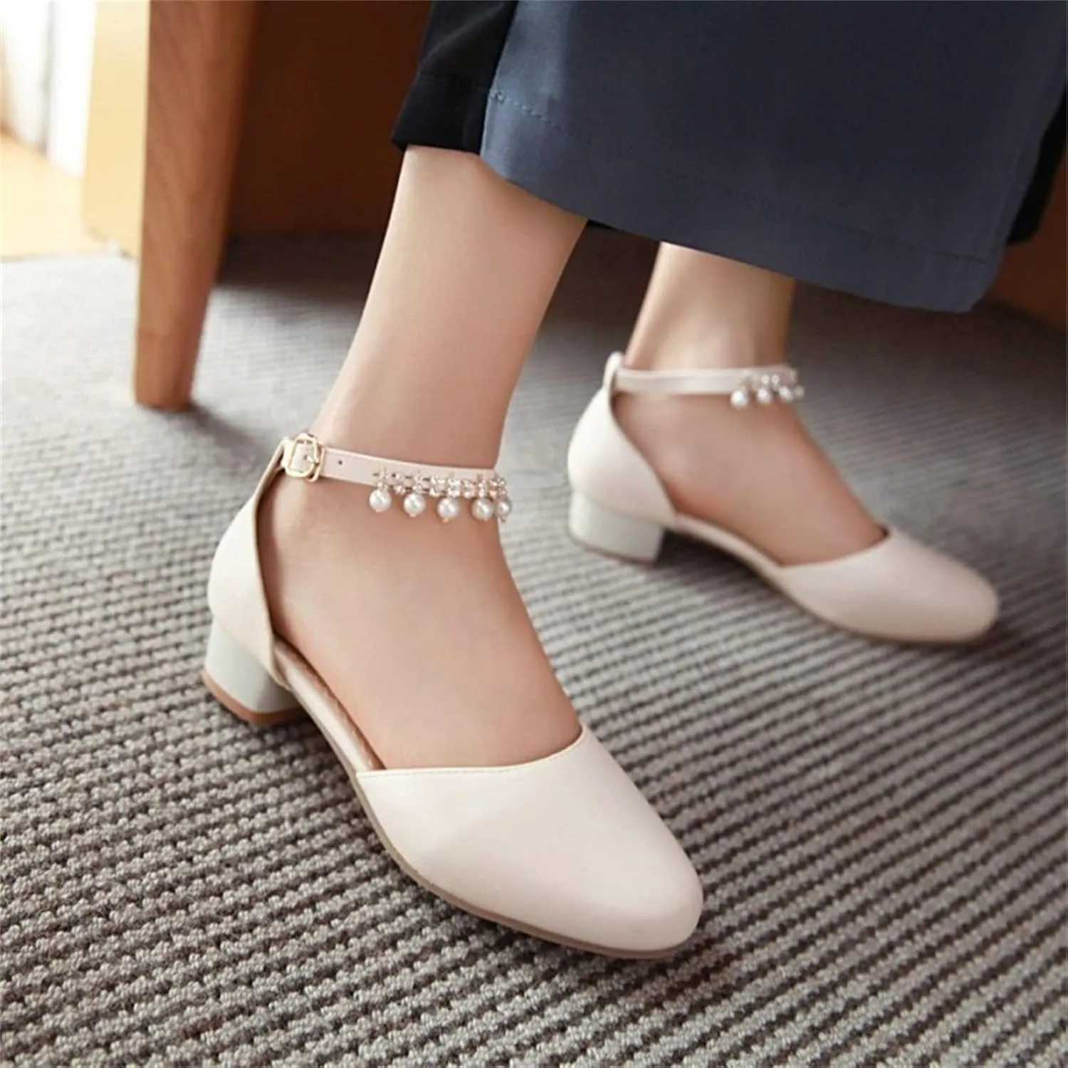 Girl's Pumps Mary Jane Dress Shoes Low Heel Dress Pearls Flower Girl Wedding Party Shoes Toddler Sandals