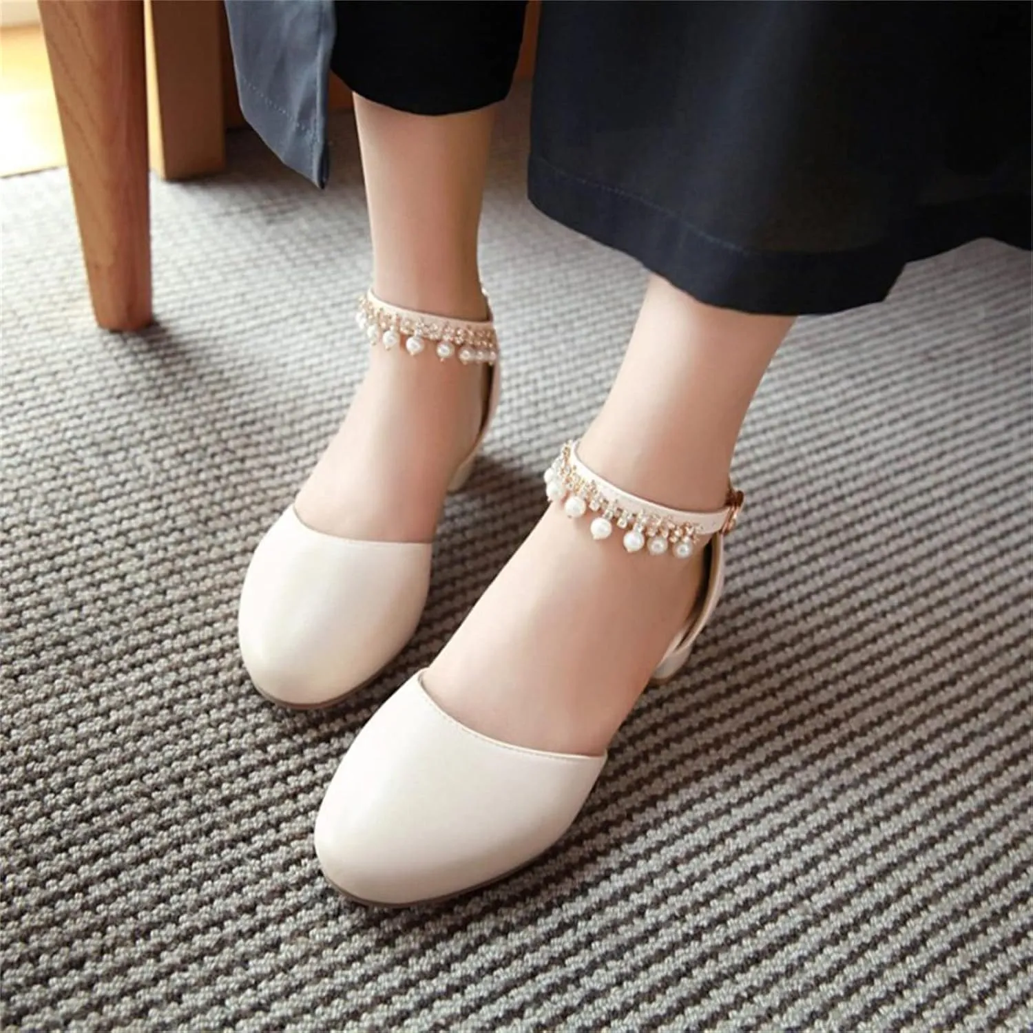 Girl's Pumps Mary Jane Dress Shoes Low Heel Dress Pearls Flower Girl Wedding Party Shoes Toddler Sandals