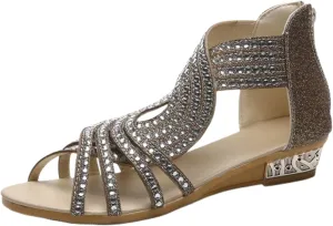Gladiator Sandals for Women, Womens Fashion Vintage Crystal Outdoor Hollow out Zip up Sandals Shoes