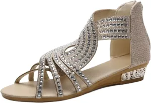 Gladiator Sandals for Women, Womens Fashion Vintage Crystal Outdoor Hollow out Zip up Sandals Shoes