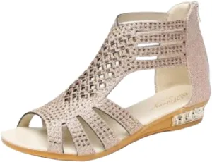 Gladiator Sandals for Women, Womens Fashion Vintage Crystal Outdoor Hollow out Zip up Sandals Shoes
