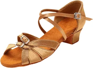 Hbeylia Women's Latin Dance Shoes Satin Crisscross Rhinestone Ankle Strap Professional Ballroom Salsa Practice Performance Dance Shoes Peep Toe Chunky Mid Heels Retro Dance Shoes for Wedding Party
