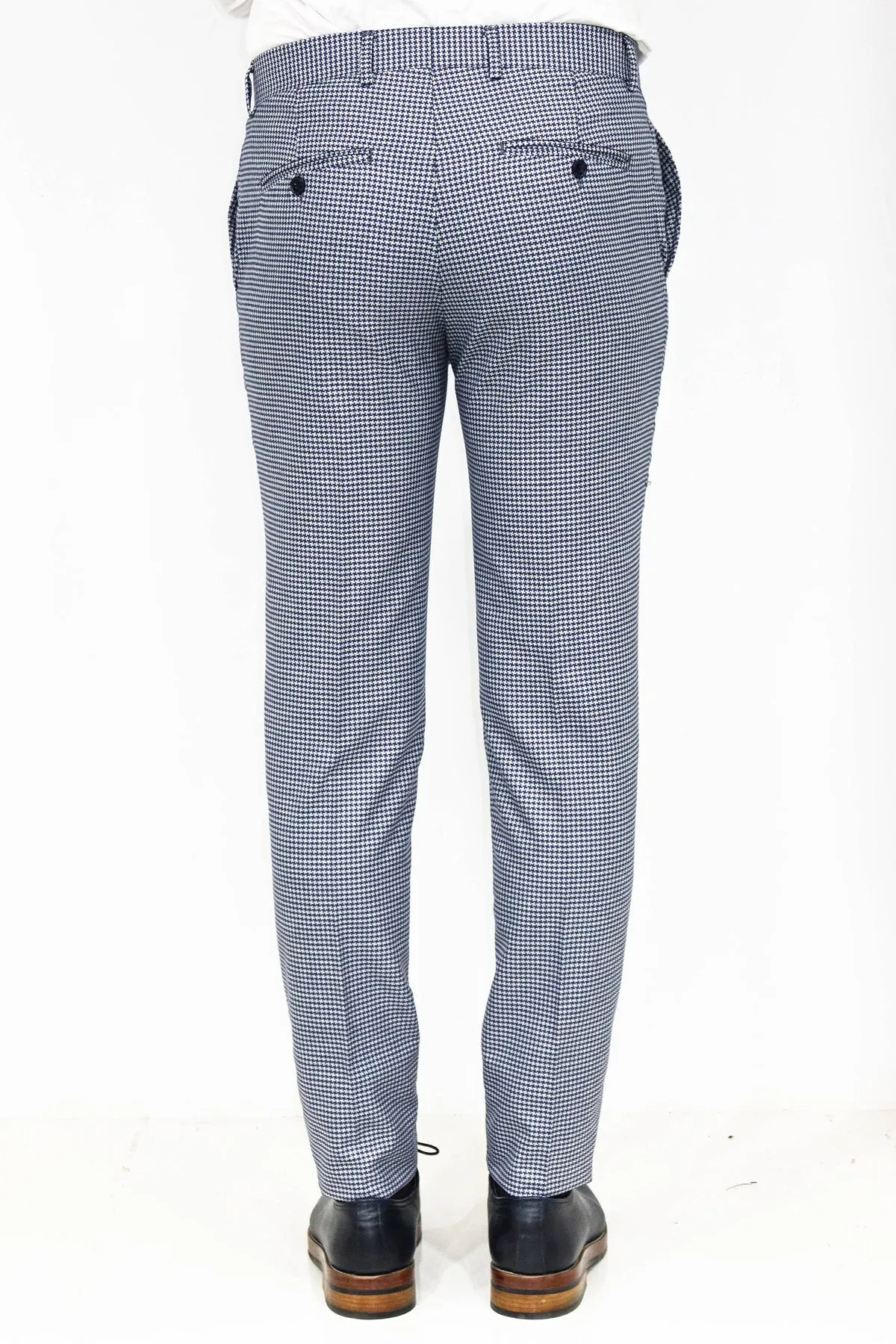 Houndstooth Patterned Blue Men Pants - Wessi