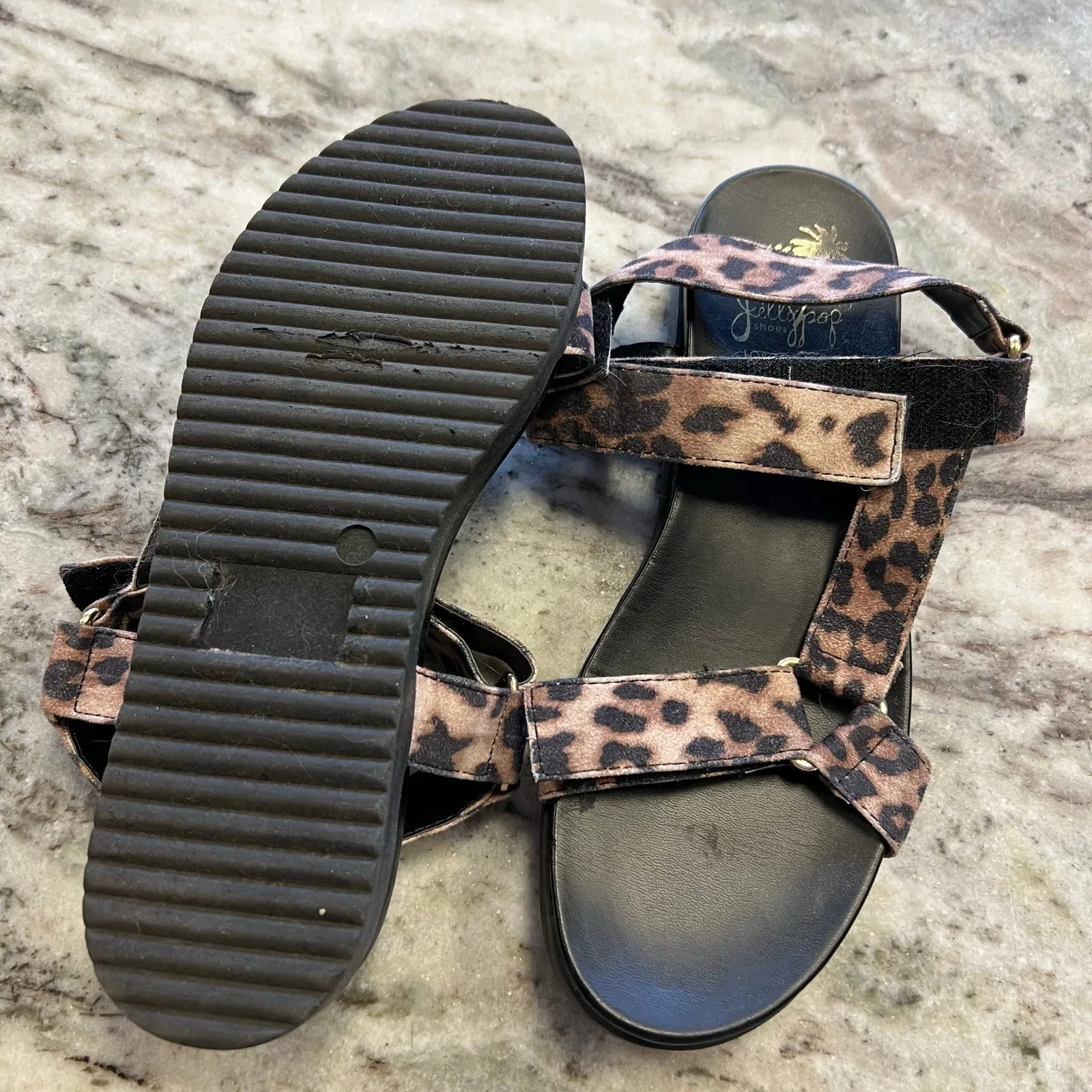 Jellypop Reagan Leopard Print Strappy Slide Sandals Size 7.5