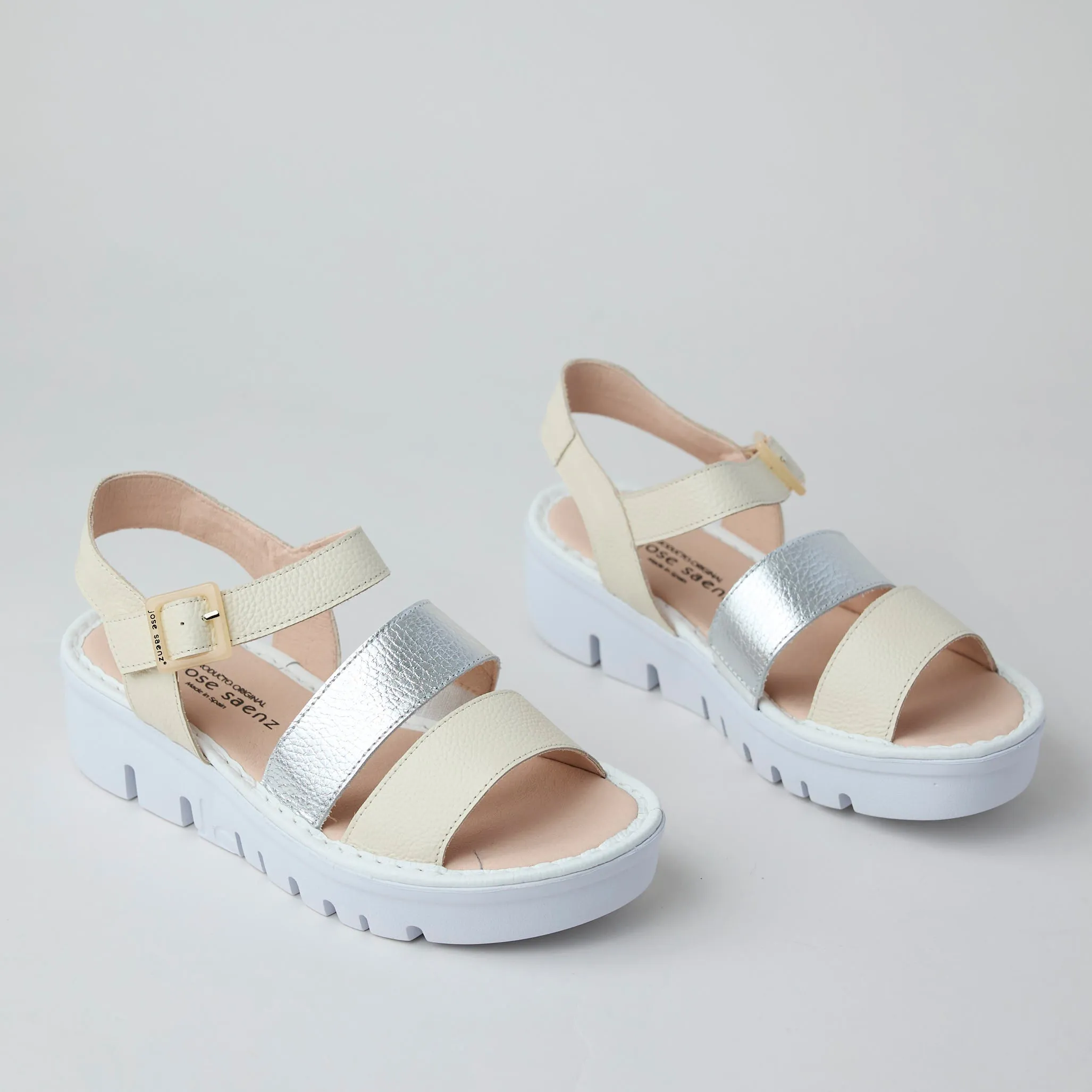 Jose Saenz Beige and Silver Leather Sandals