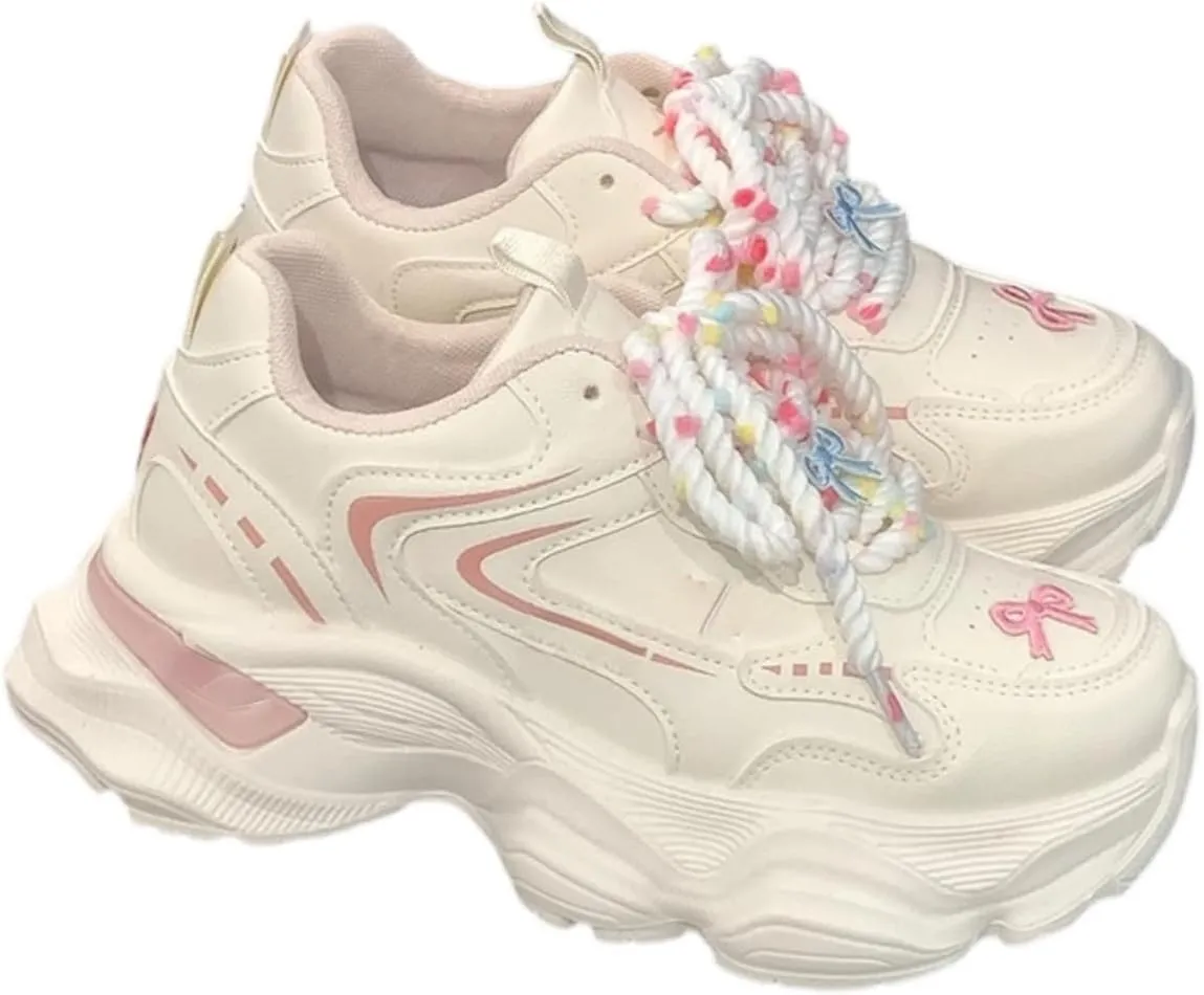Kawaii Y2K Aesthetic Cute Breathable Bowknot Dad Platform Shoes for Women Lightweight Dopamine Casual Chunky Sneakers