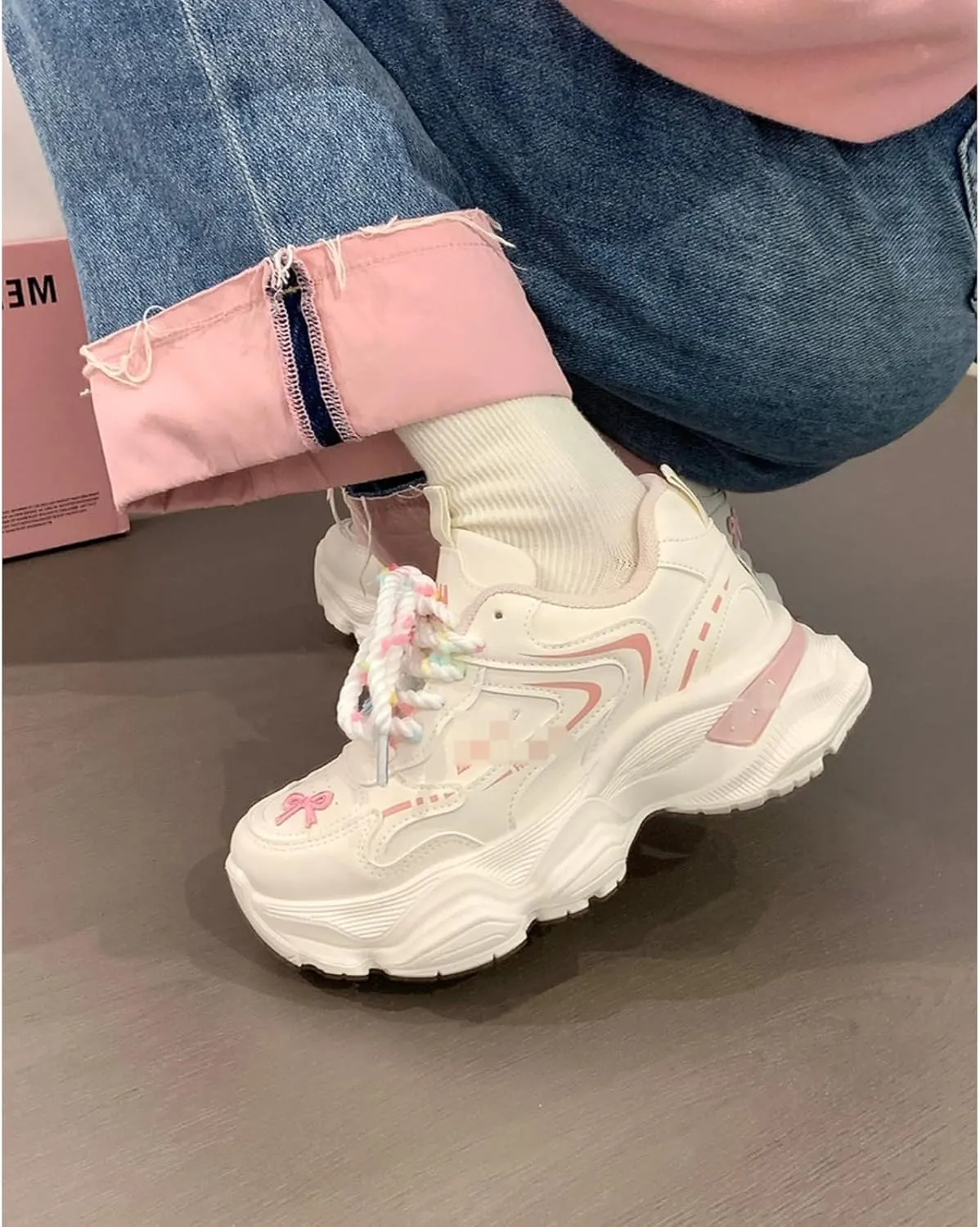 Kawaii Y2K Aesthetic Cute Breathable Bowknot Dad Platform Shoes for Women Lightweight Dopamine Casual Chunky Sneakers