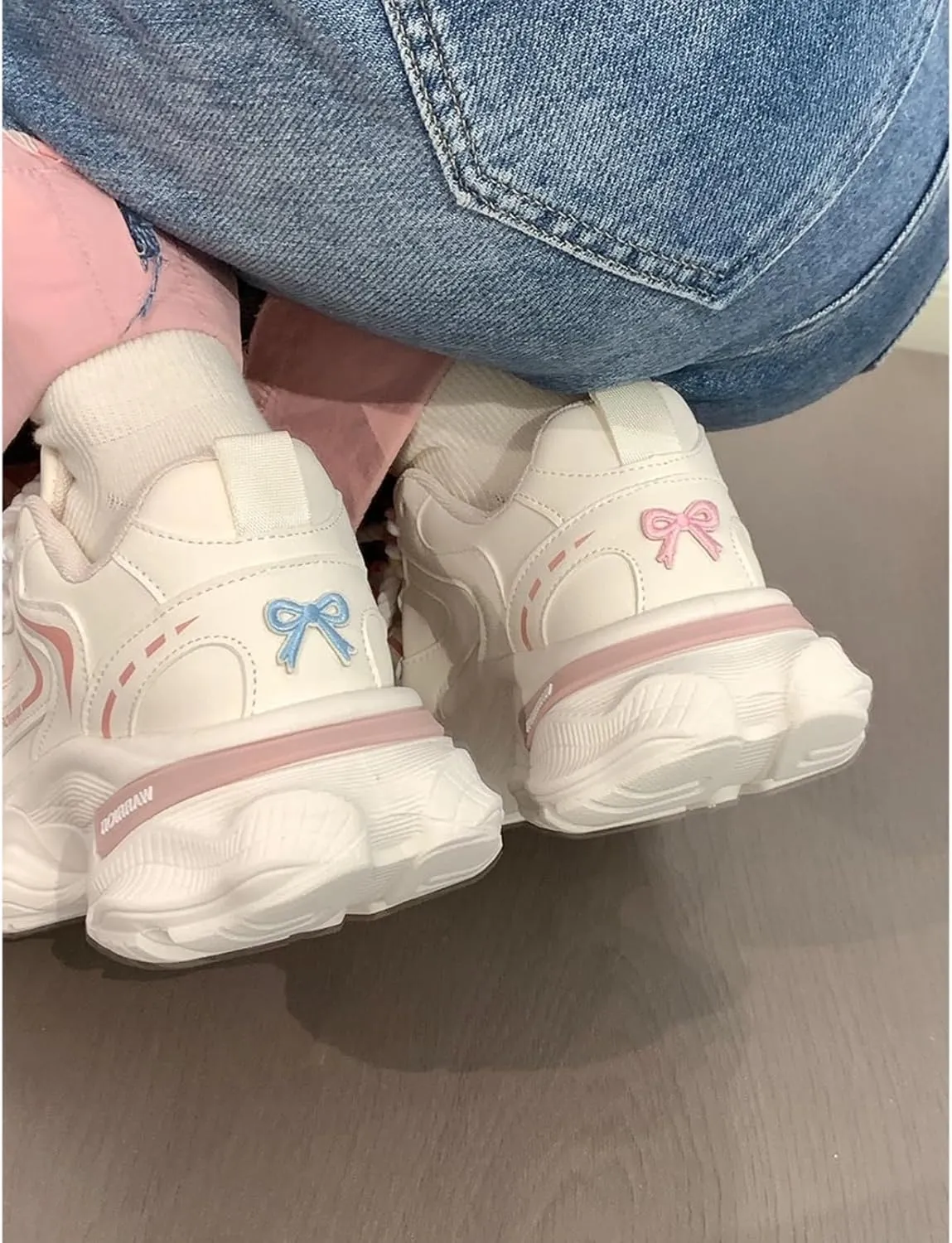 Kawaii Y2K Aesthetic Cute Breathable Bowknot Dad Platform Shoes for Women Lightweight Dopamine Casual Chunky Sneakers