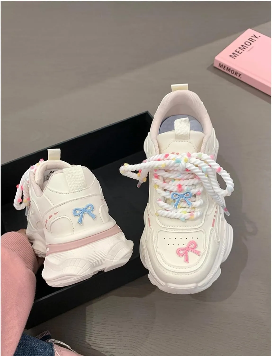 Kawaii Y2K Aesthetic Cute Breathable Bowknot Dad Platform Shoes for Women Lightweight Dopamine Casual Chunky Sneakers