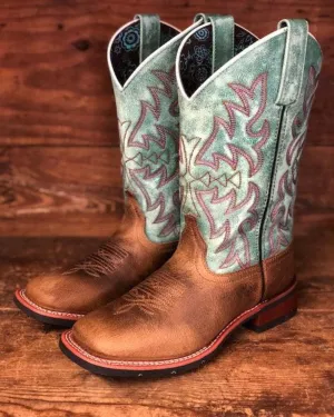 Laredo Women's Anita Brown & Turquoise Square Toe Cowgirl Boots 5607