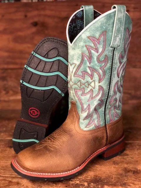 Laredo Women's Anita Brown & Turquoise Square Toe Cowgirl Boots 5607