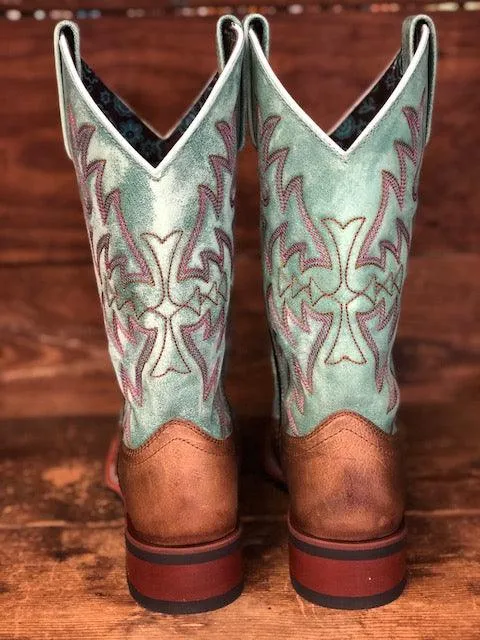 Laredo Women's Anita Brown & Turquoise Square Toe Cowgirl Boots 5607