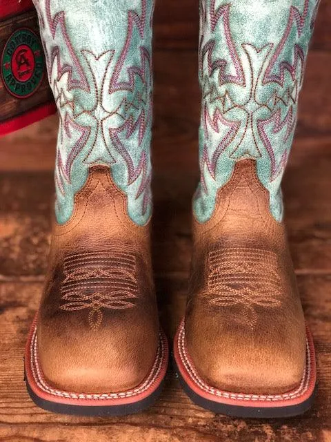 Laredo Women's Anita Brown & Turquoise Square Toe Cowgirl Boots 5607