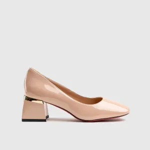 Leather Block Heel Court Pink Lar012