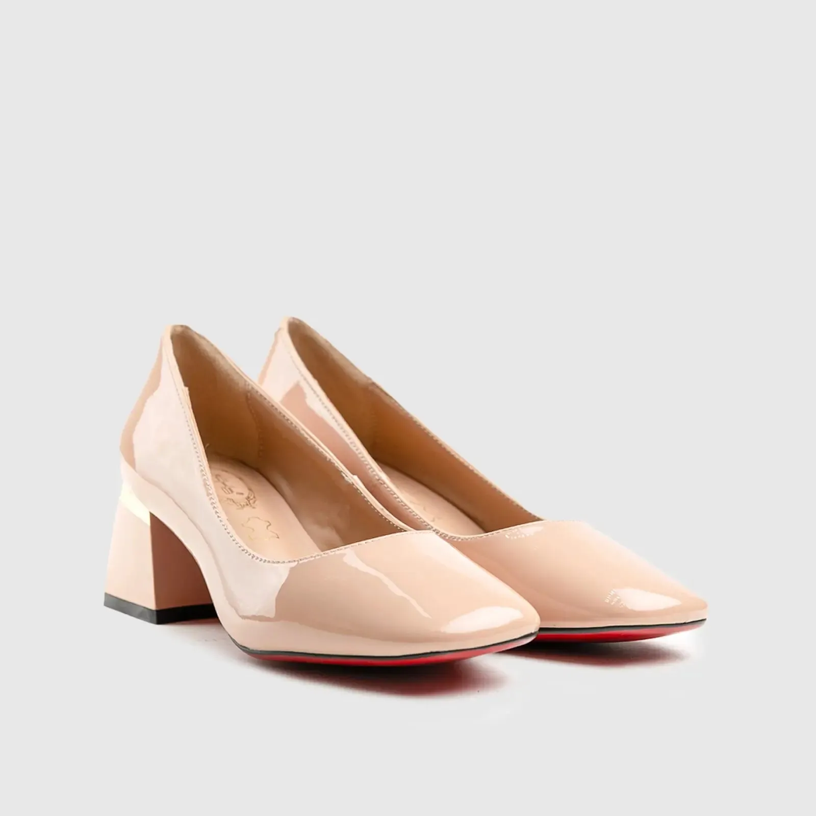 Leather Block Heel Court Pink Lar012