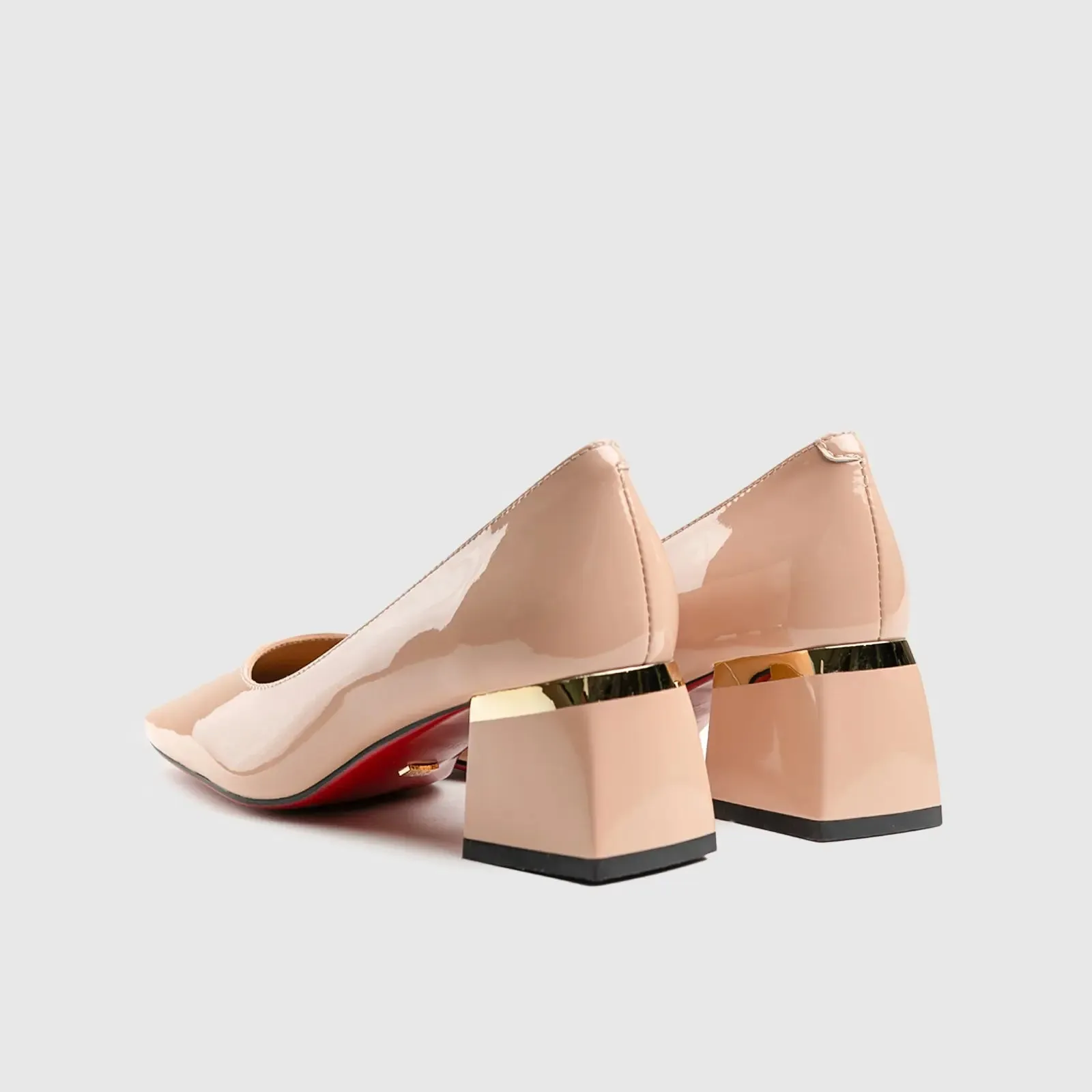 Leather Block Heel Court Pink Lar012