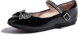LUCKY STEP Girls Dress Flats Casual Mary Jane Ballet Shoes Bow Rhinestones Wedding Party Shoe for Little Kids