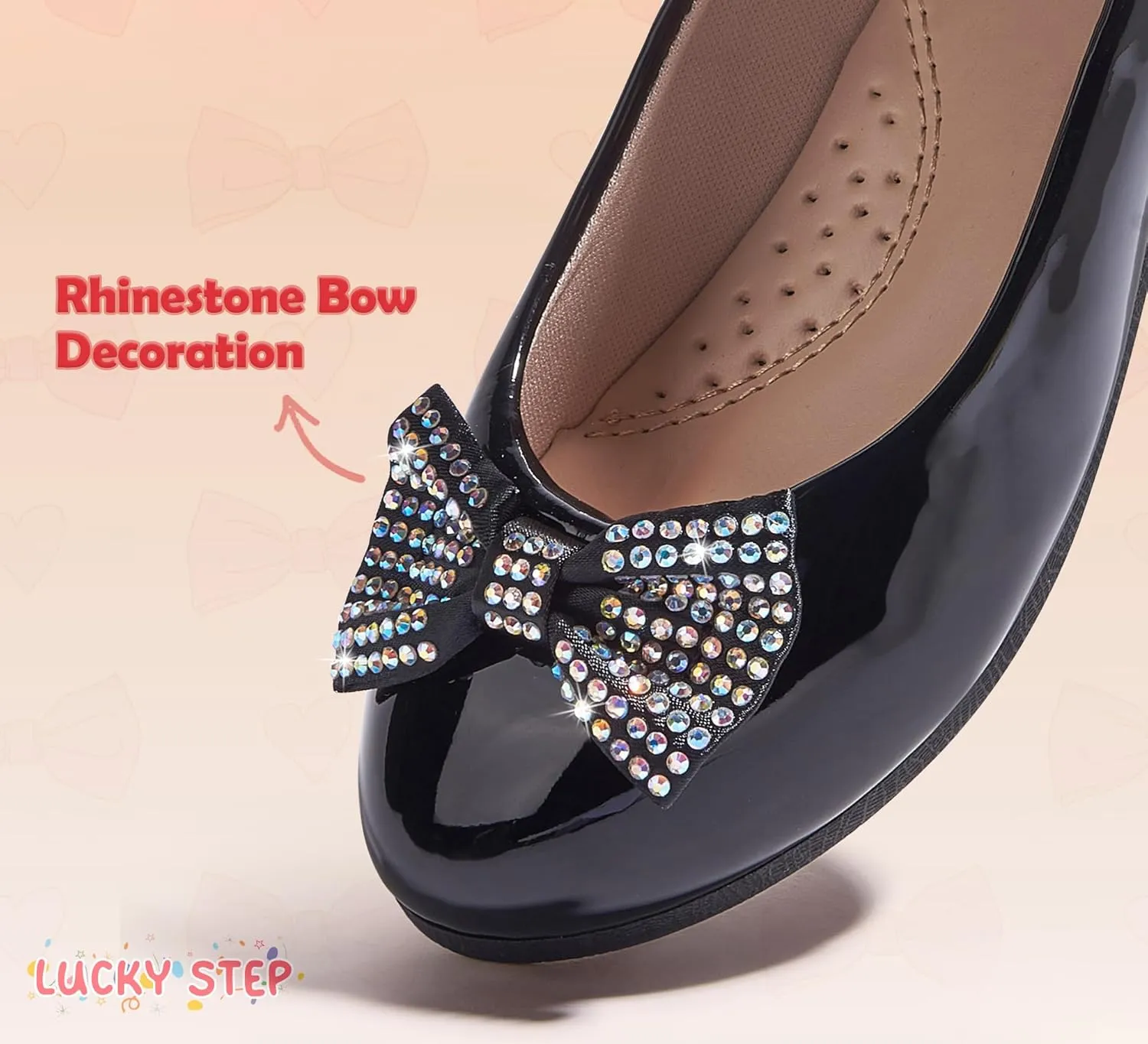 LUCKY STEP Girls Dress Flats Casual Mary Jane Ballet Shoes Bow Rhinestones Wedding Party Shoe for Little Kids