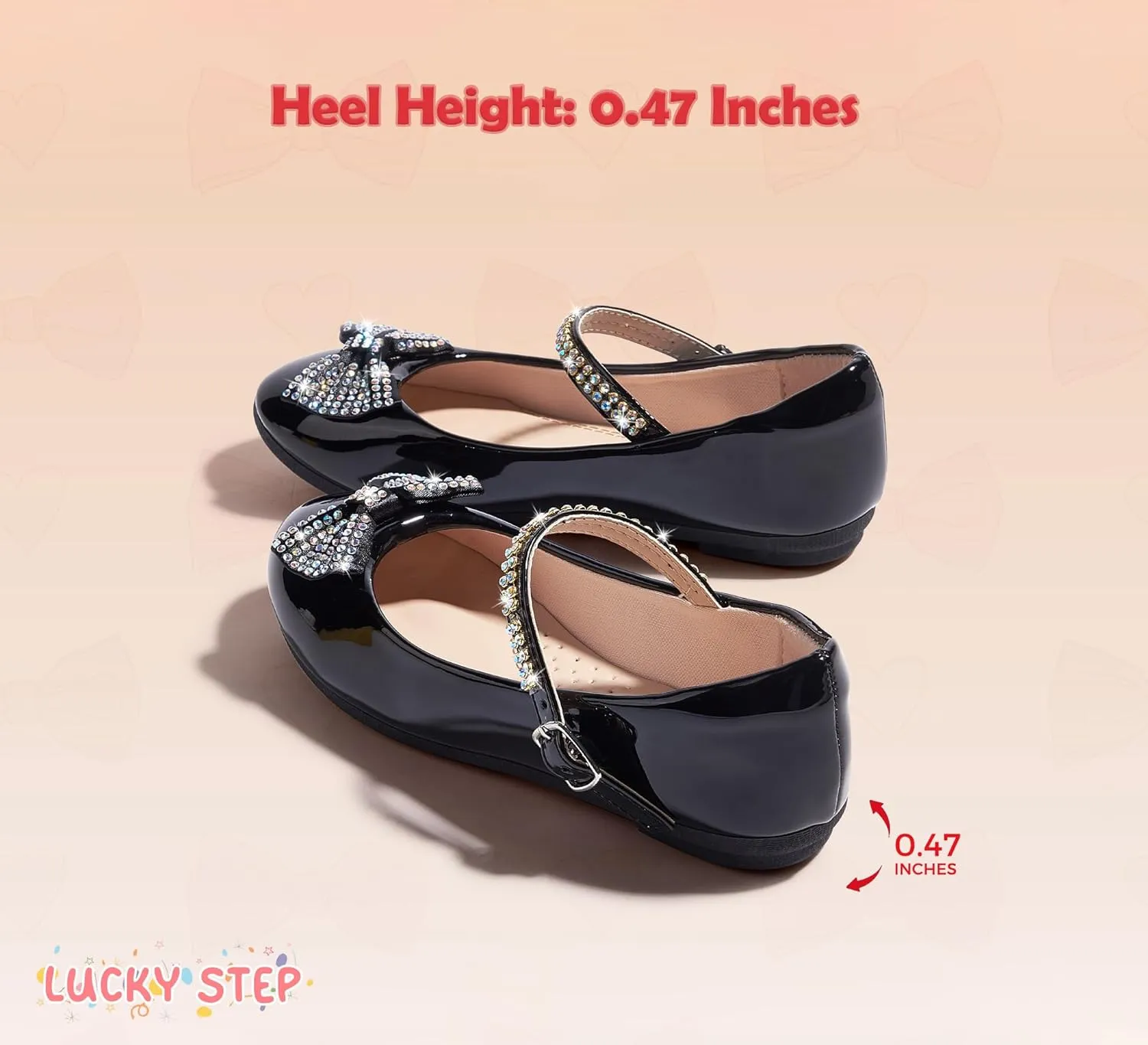 LUCKY STEP Girls Dress Flats Casual Mary Jane Ballet Shoes Bow Rhinestones Wedding Party Shoe for Little Kids