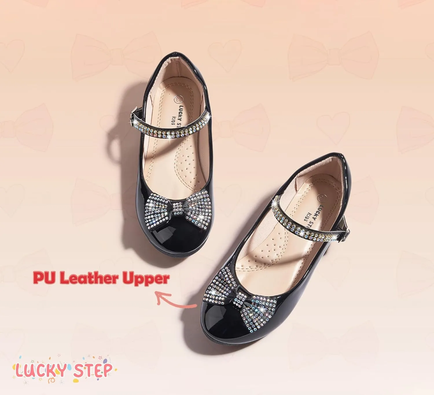 LUCKY STEP Girls Dress Flats Casual Mary Jane Ballet Shoes Bow Rhinestones Wedding Party Shoe for Little Kids