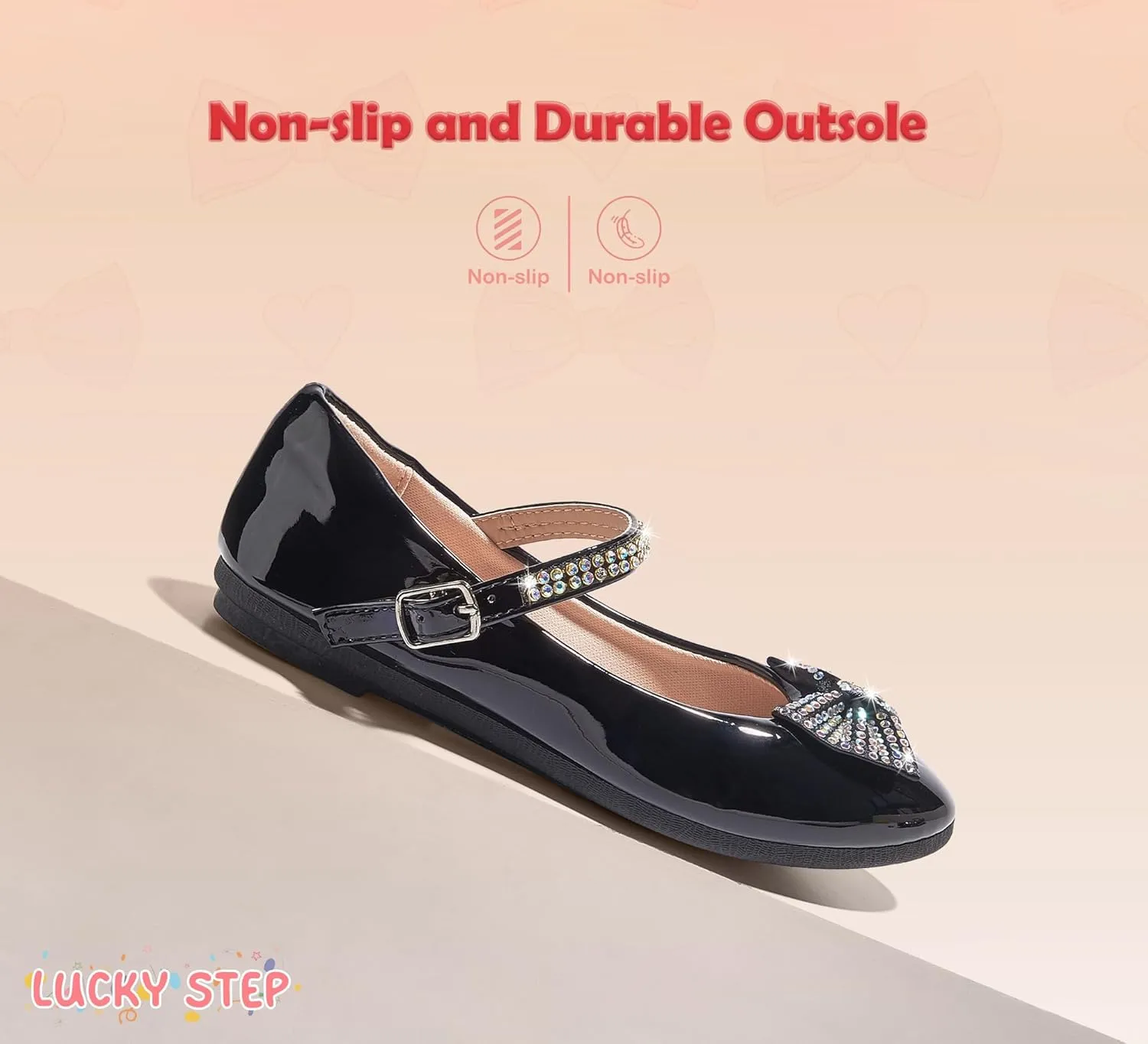 LUCKY STEP Girls Dress Flats Casual Mary Jane Ballet Shoes Bow Rhinestones Wedding Party Shoe for Little Kids