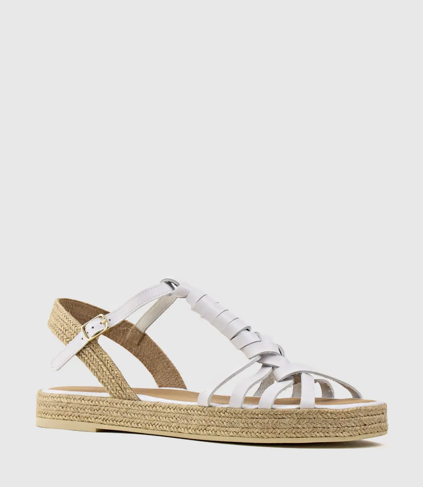 LYRA Wrapped T-Bar Flat Espadrille in White