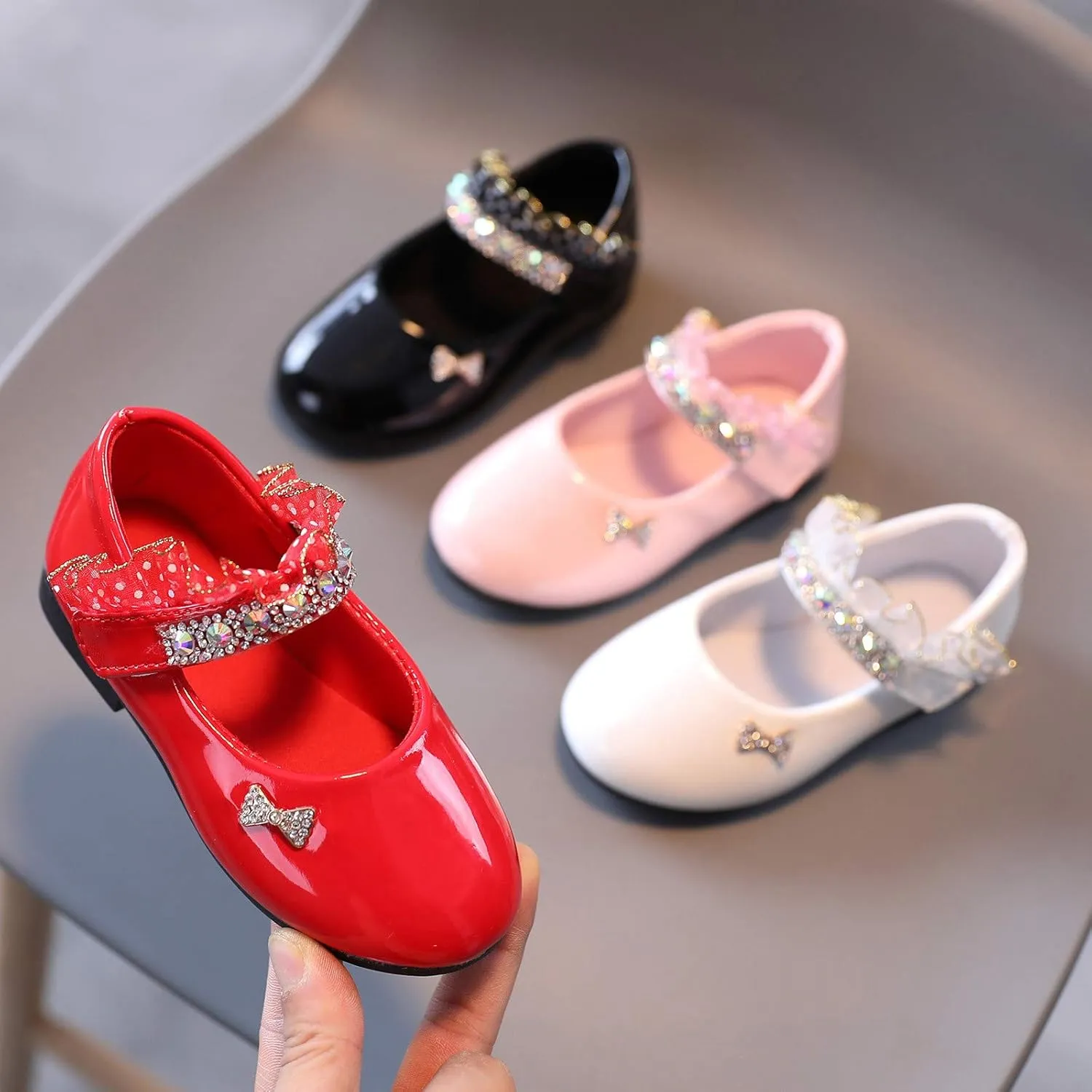 Mary Jane Flats for Girls Toddler Girls Glitter Dress Wedding Ballet Shoes Patent Leather Shoes for Kids