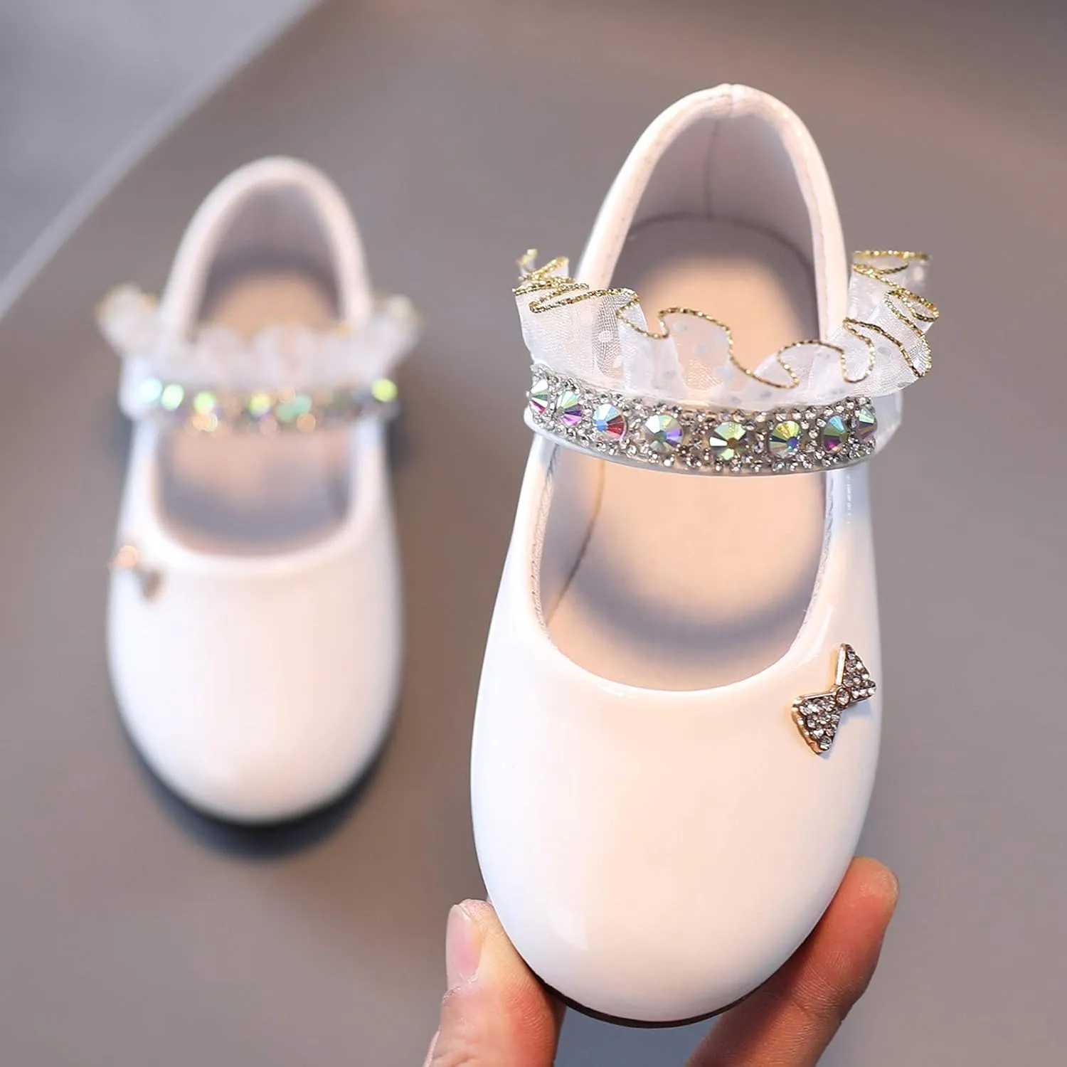 Mary Jane Flats for Girls Toddler Girls Glitter Dress Wedding Ballet Shoes Patent Leather Shoes for Kids