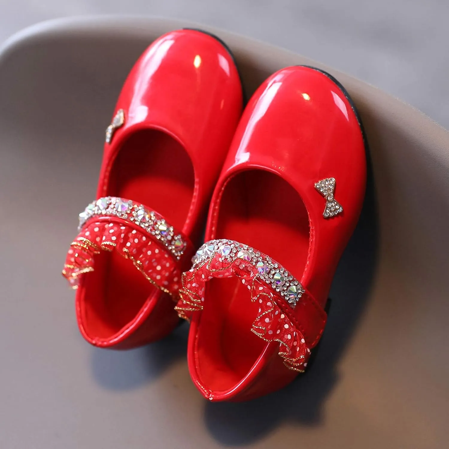 Mary Jane Flats for Girls Toddler Girls Glitter Dress Wedding Ballet Shoes Patent Leather Shoes for Kids
