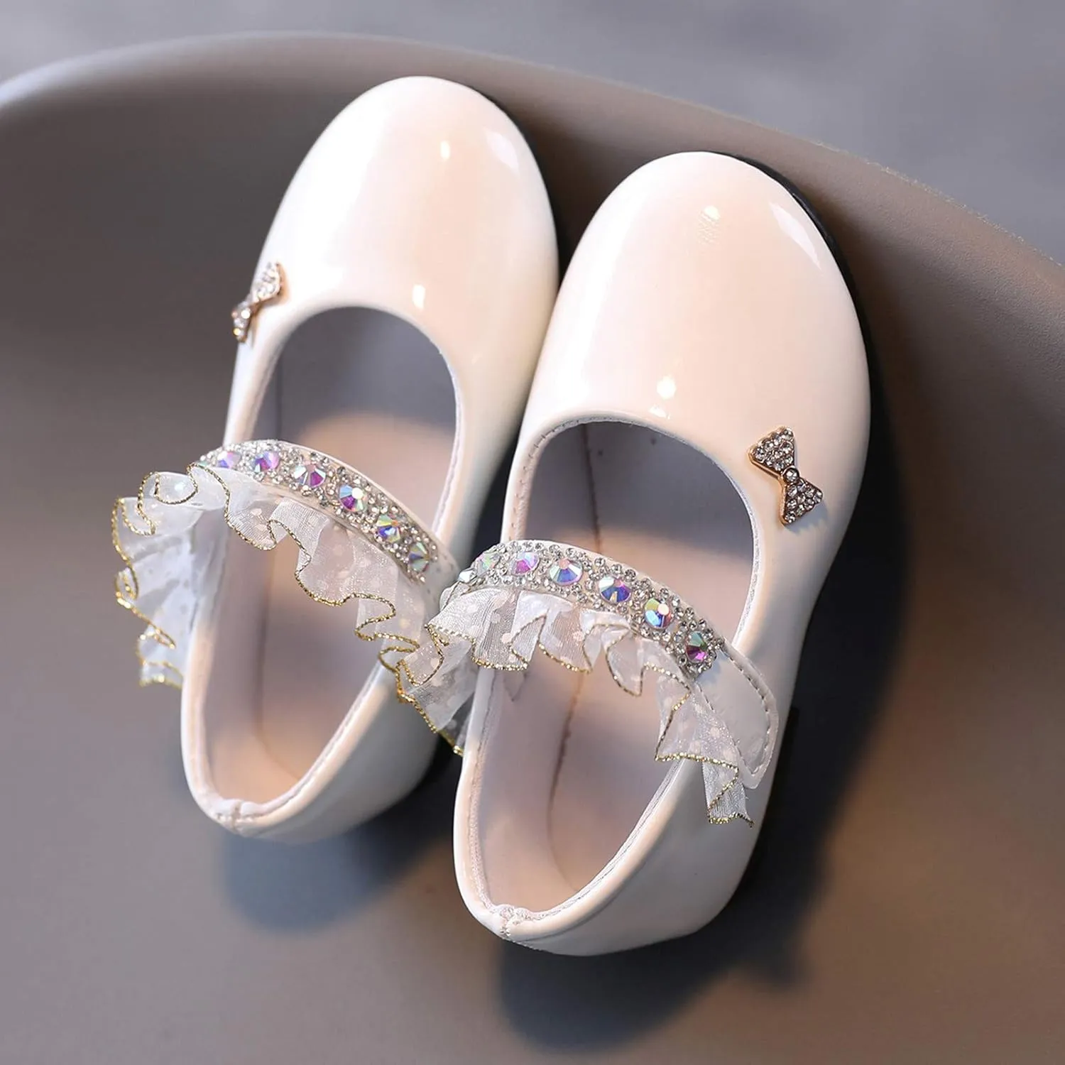 Mary Jane Flats for Girls Toddler Girls Glitter Dress Wedding Ballet Shoes Patent Leather Shoes for Kids
