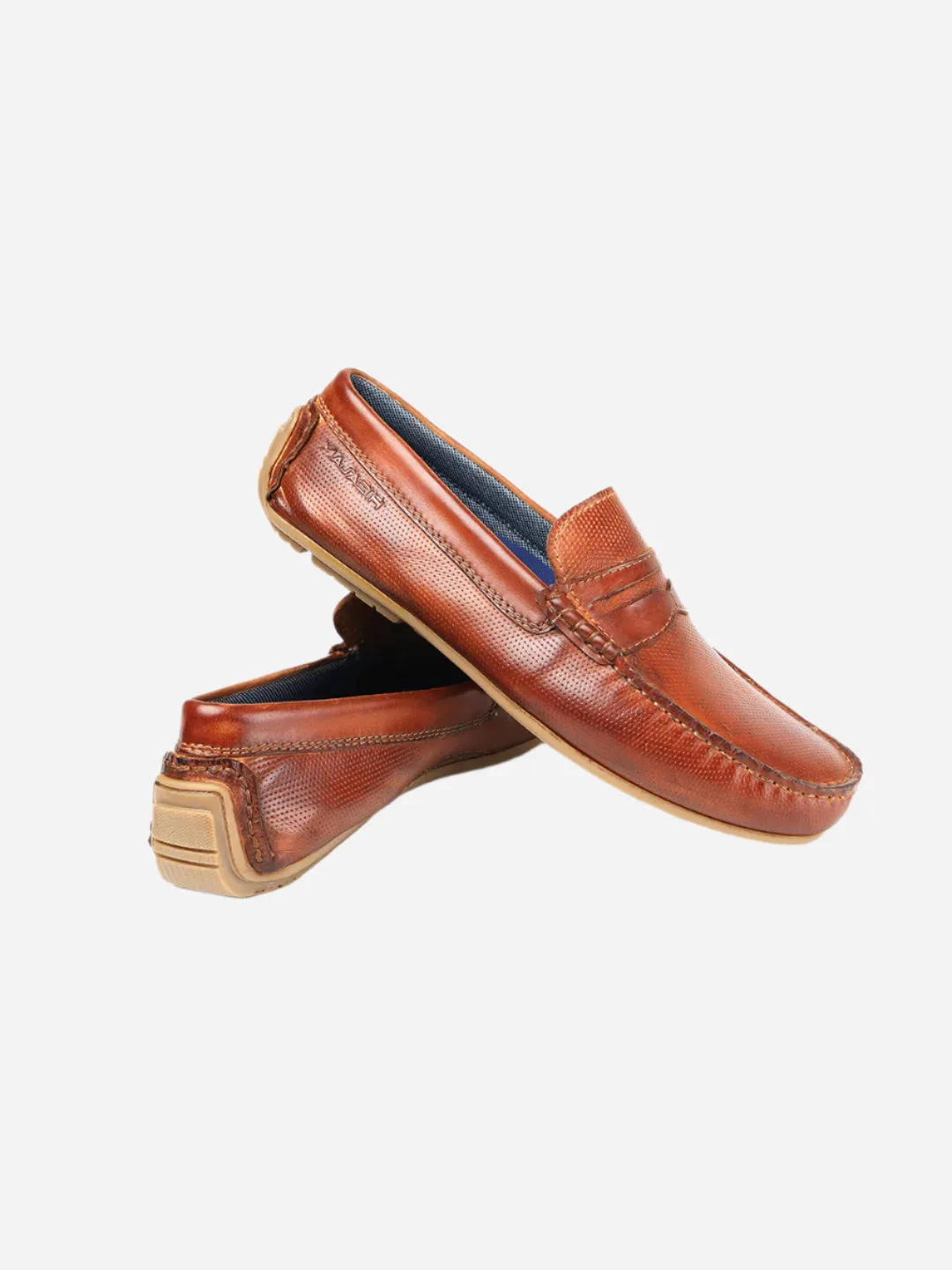MASABIH Tan Genuine Leather Mocassin Shoes with Flat Sole for Men