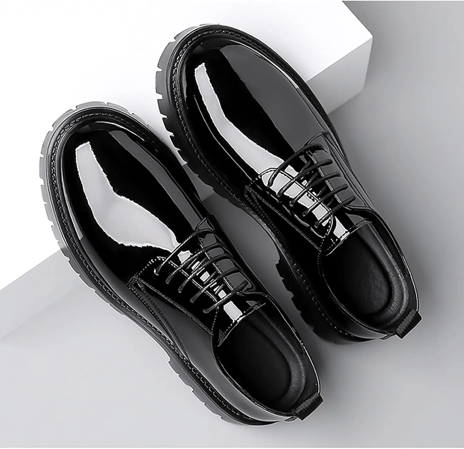 Men Chunky Heels Lug Sole Oxford Shoes,Platform Dress Shoes for Men Black,Derby Shoes Men Chunky
