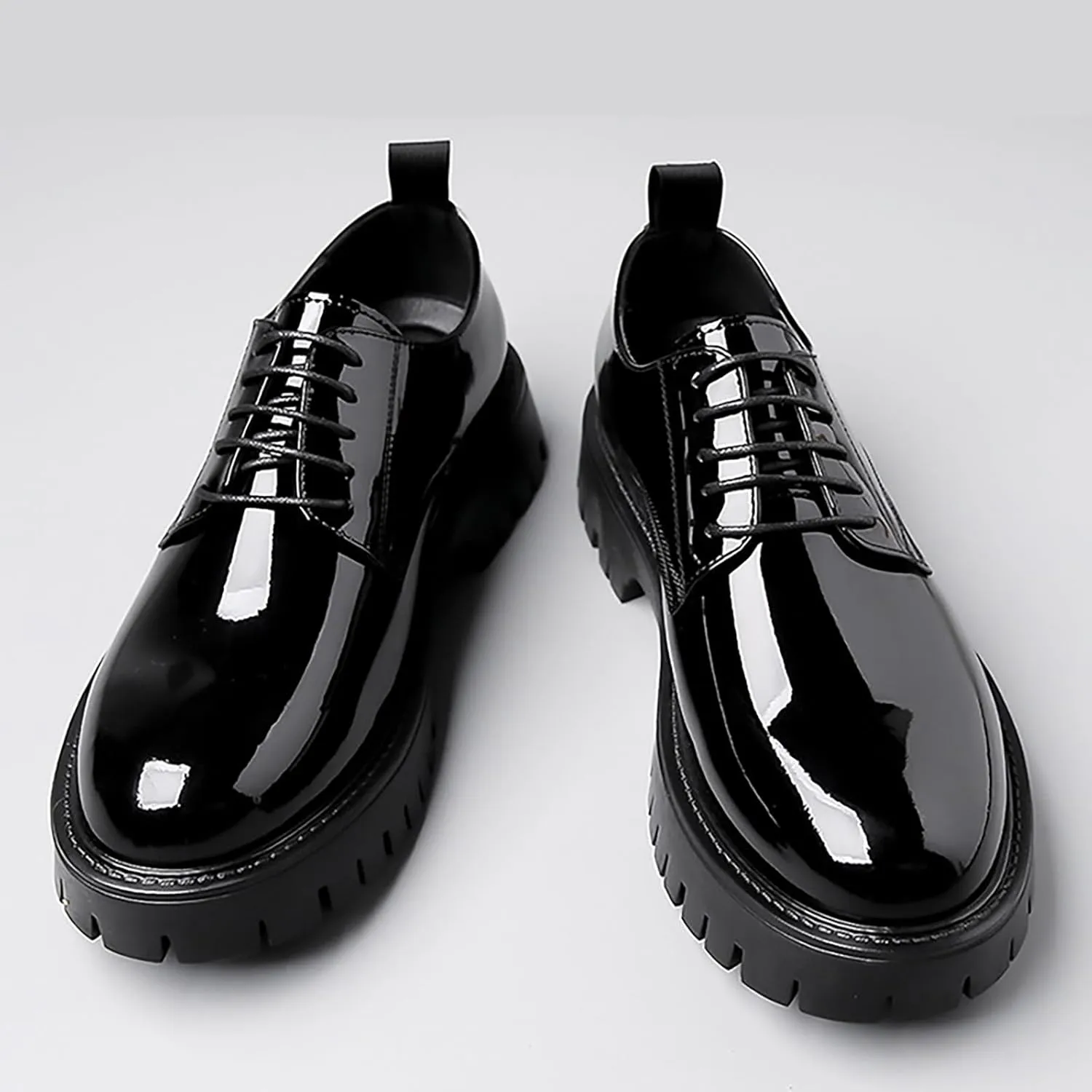 Men Chunky Heels Lug Sole Oxford Shoes,Platform Dress Shoes for Men Black,Derby Shoes Men Chunky