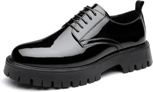 Men Chunky Heels Lug Sole Oxford Shoes,Platform Dress Shoes for Men Black,Derby Shoes Men Chunky